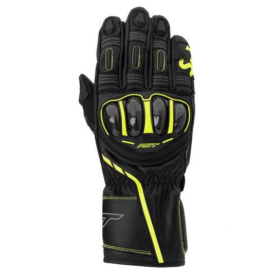 RST S1 CE Leather Mens Gloves - Black / Grey / Flo Yellow.