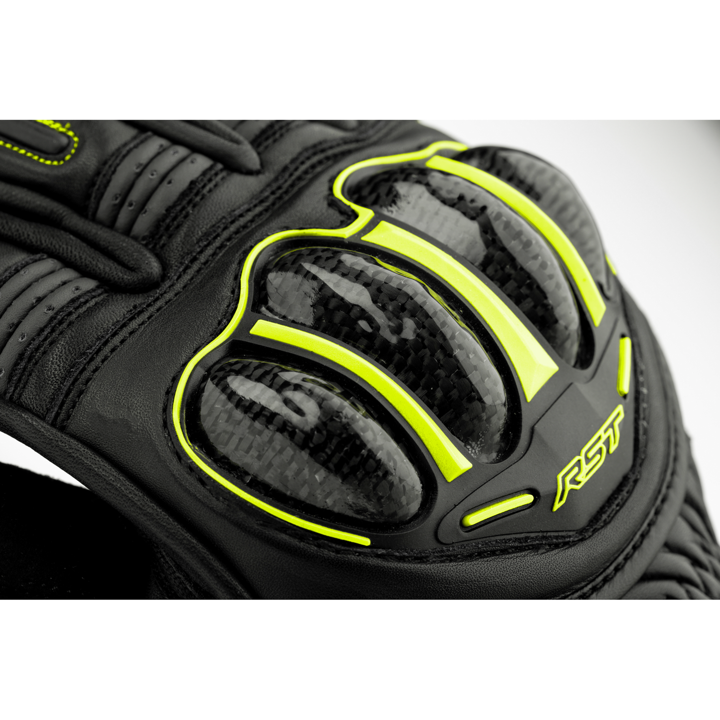 RST S1 CE Leather Mens Gloves - Black / Grey / Flo Yellow.