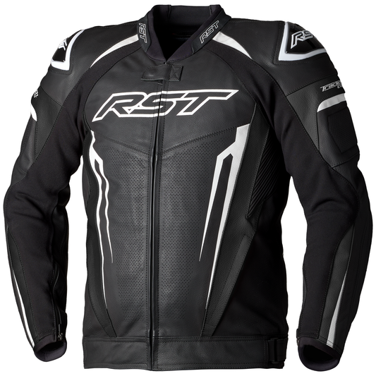 RST Tractech Evo 5 CE Mens Leather Jacket - Black / White / Black