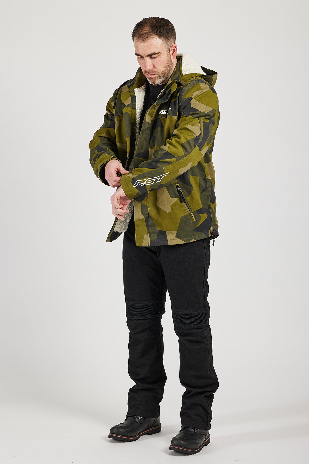 RST Loadout Full Zip CE Mens Textile Hood - Splinter Green