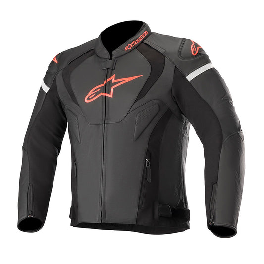 Alpinestars Jaws v3 Leather Jacket - Black / Red Fluo
