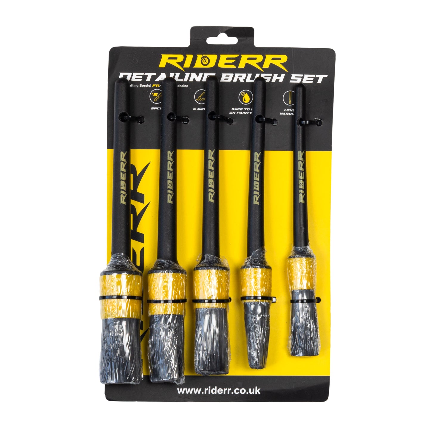 Riderr 5pcs detailing set brushes - Yellow / Black