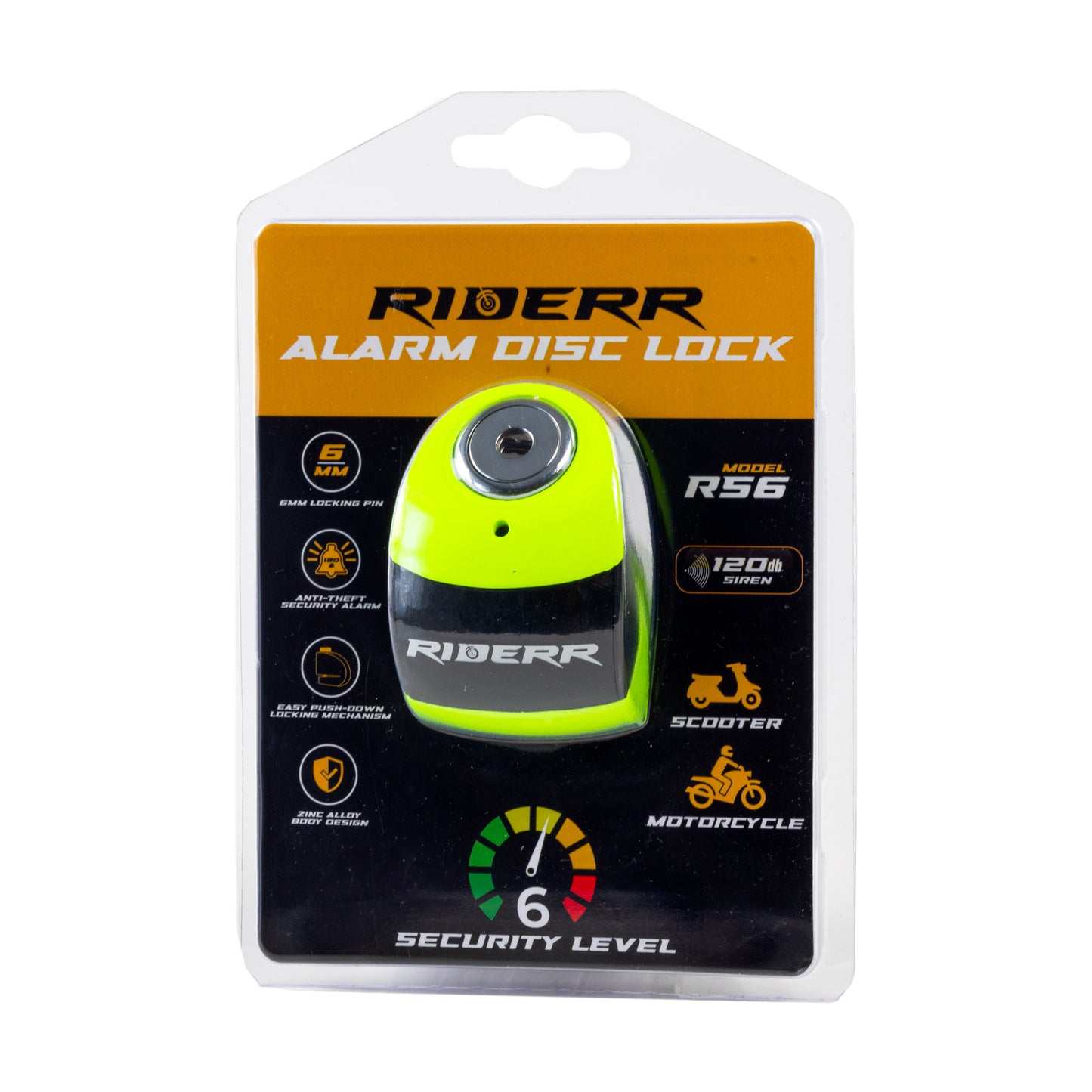 RIDERR RS6 ALARM DISC LOCK FLUO GREEN