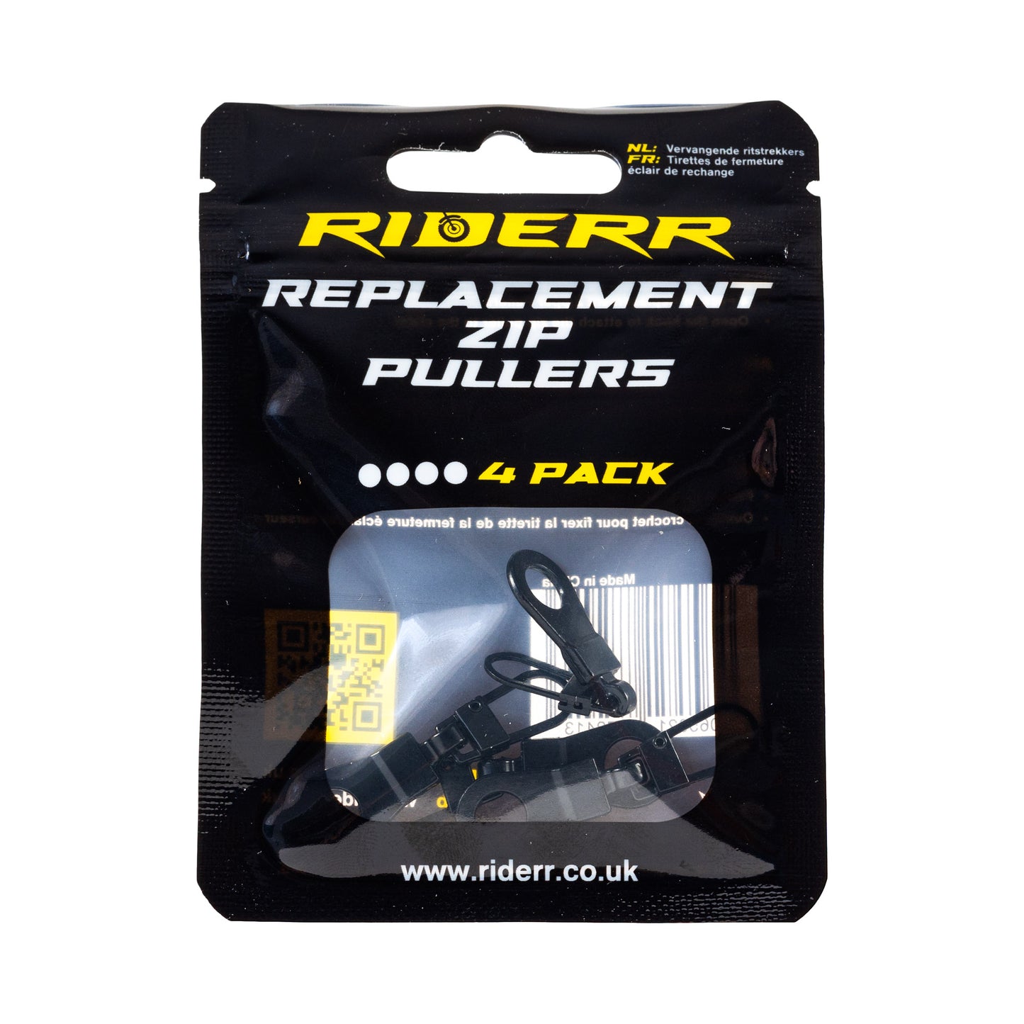 RIDERR REPLACEMENT ZIP PULLERS (4 PACK) BLACK