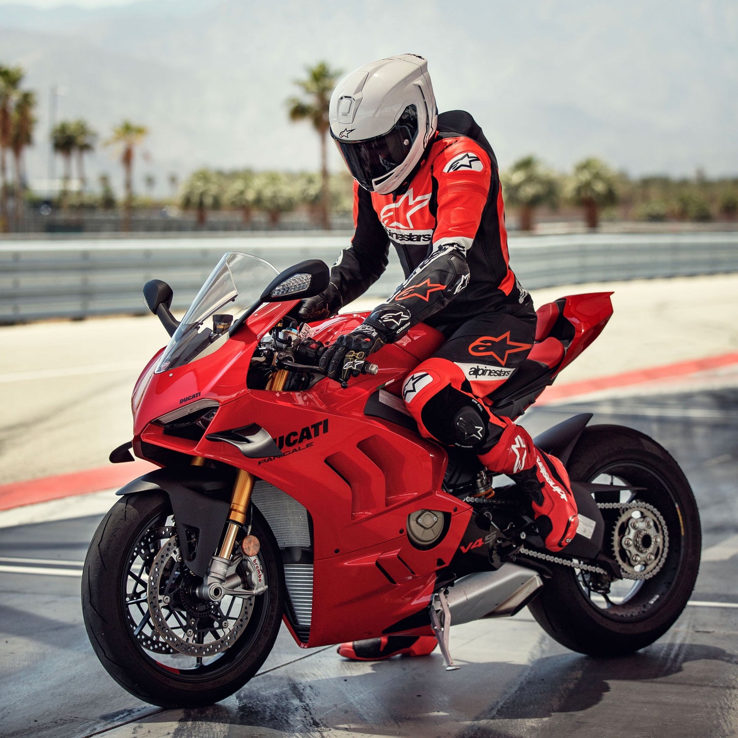Alpinestars Missile V2 Ward 1 Piece Leather Suit - Black / Red / Fluo / White