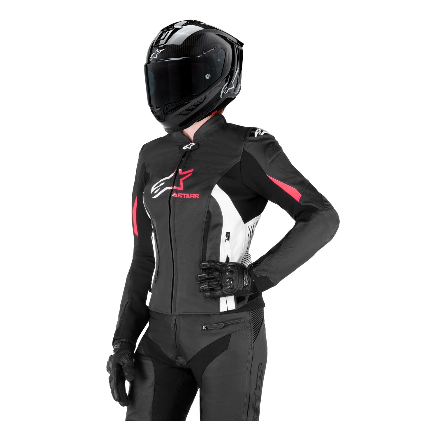 Stella GP Plus V4 Leather Jacket - Black / White / Diva Pink
