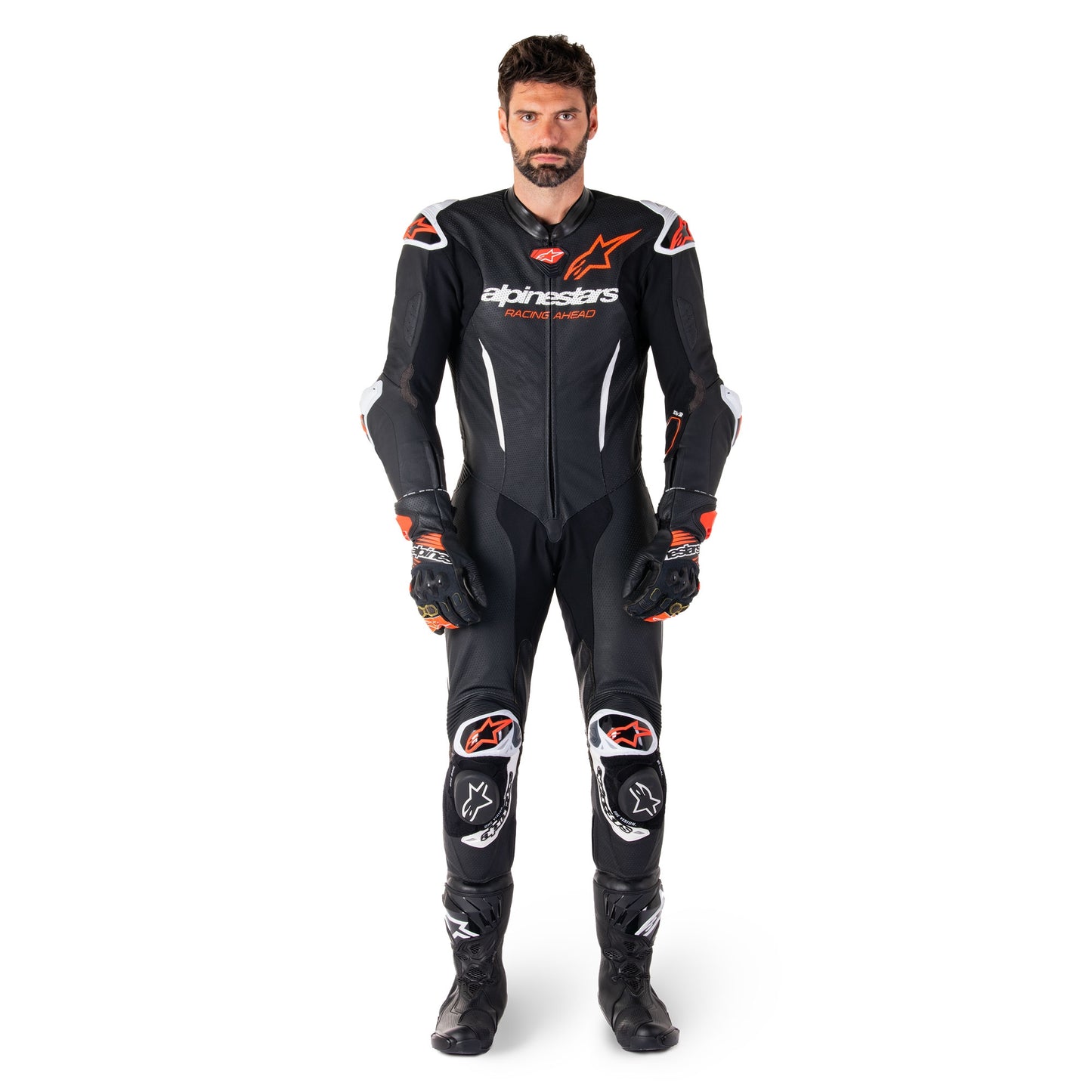 Alpinestars GP-R7 1 Piece Leather Suit - Black / White / Red Fluo