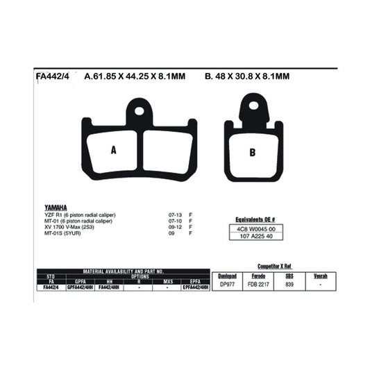 EBC Brake Pads FA442 / 4 (4 Pcs Per Set)