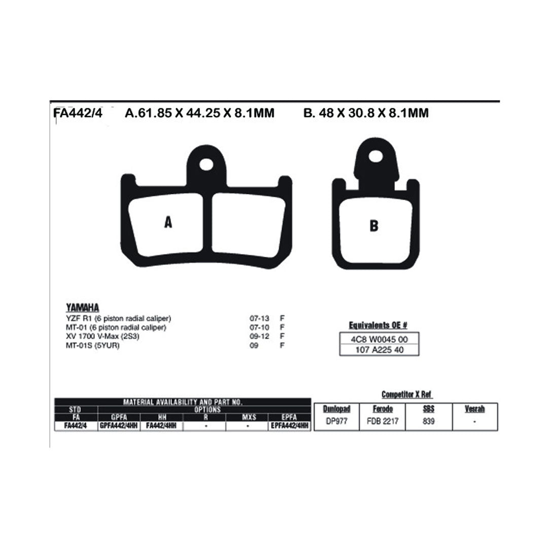 EBC Brake Pads FA442 / 4 (4 Pcs Per Set)