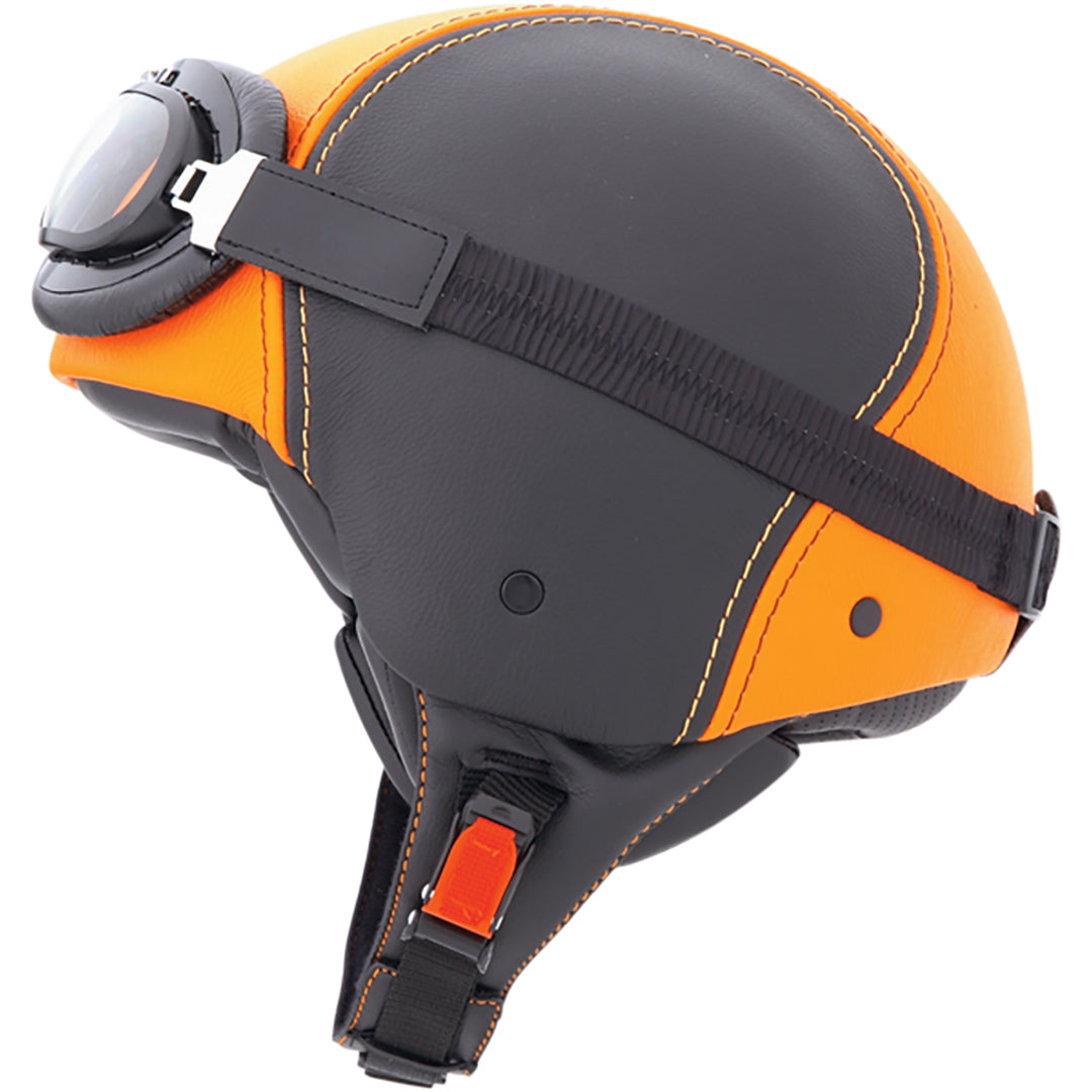 CABERG Jet Century Black / Orange Leather Helmet