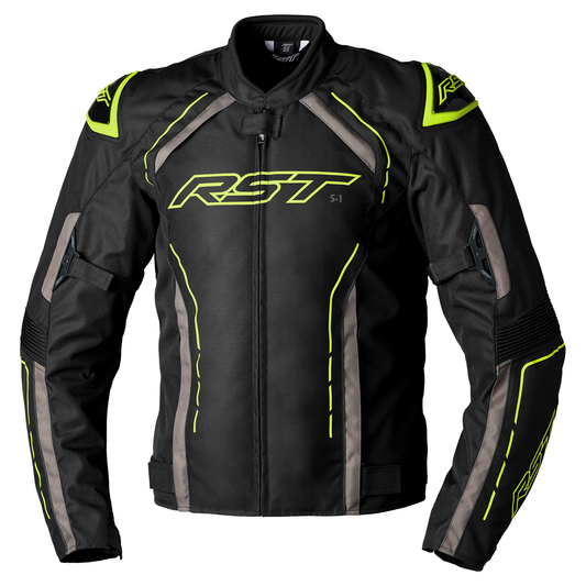RST S1 CE Mens Textile Jacket - Black / Grey / Flo Yellow