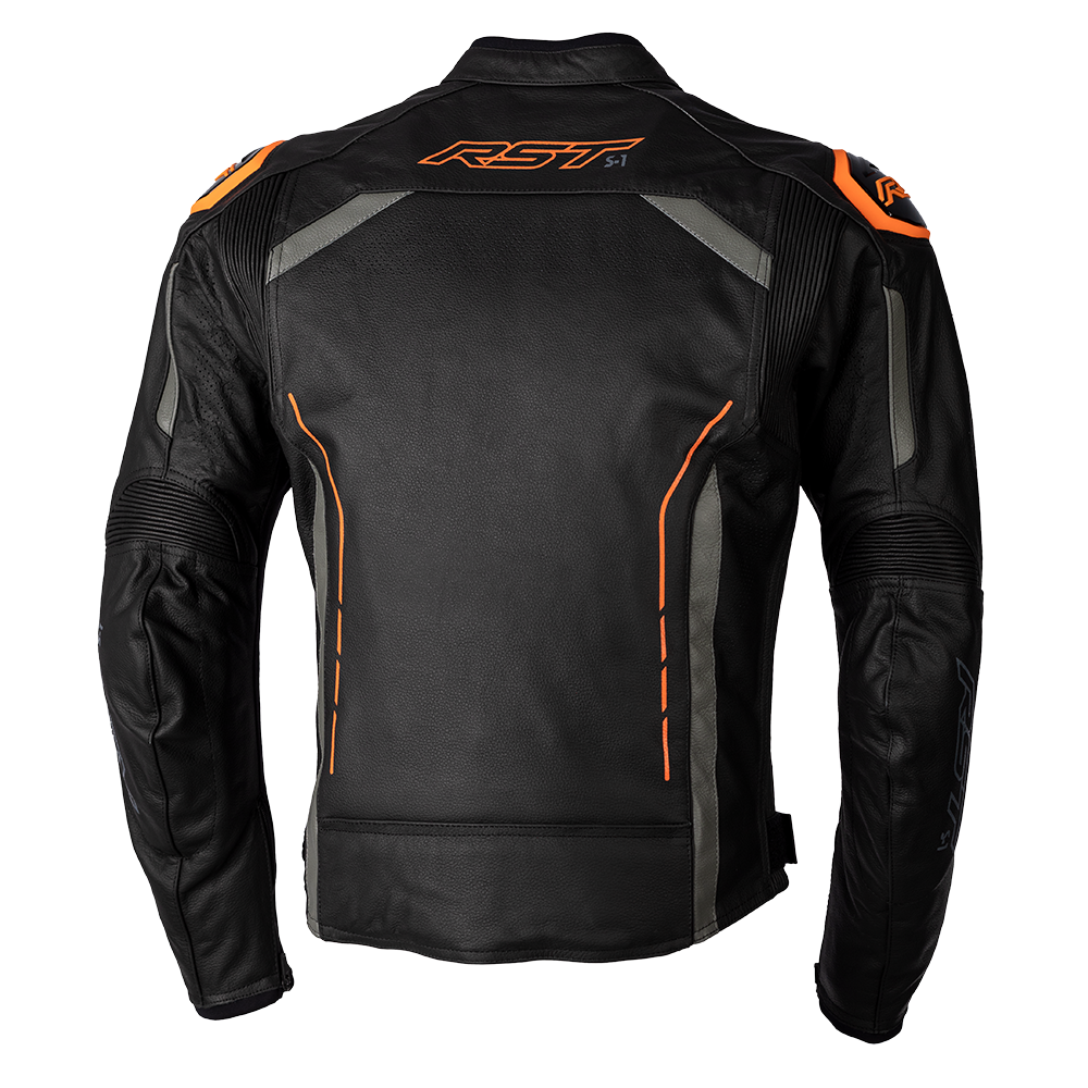 RST S1 CE Mens Leather Jacket - Black / Grey / Neon Orange