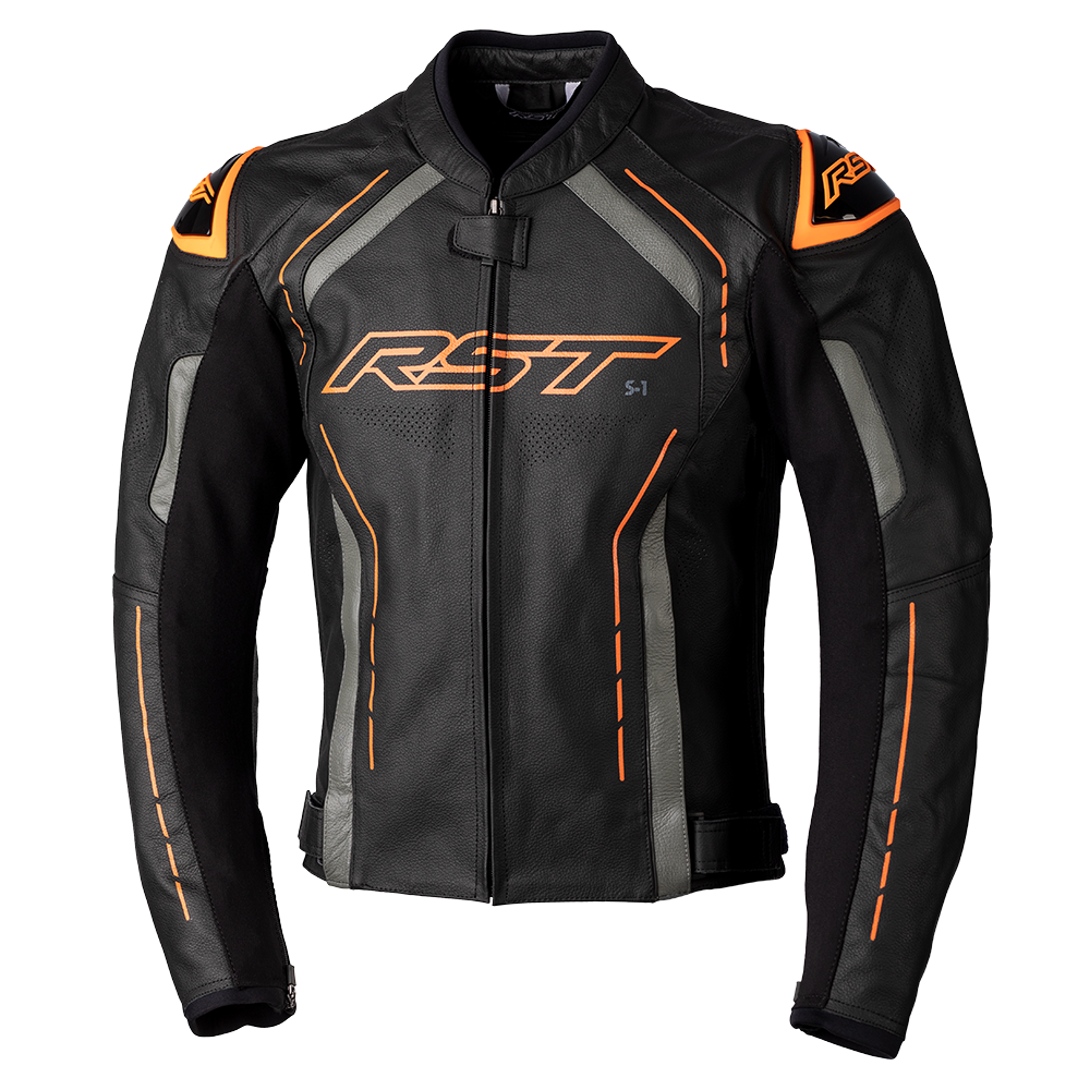 RST S1 CE Mens Leather Jacket - Black / Grey / Neon Orange