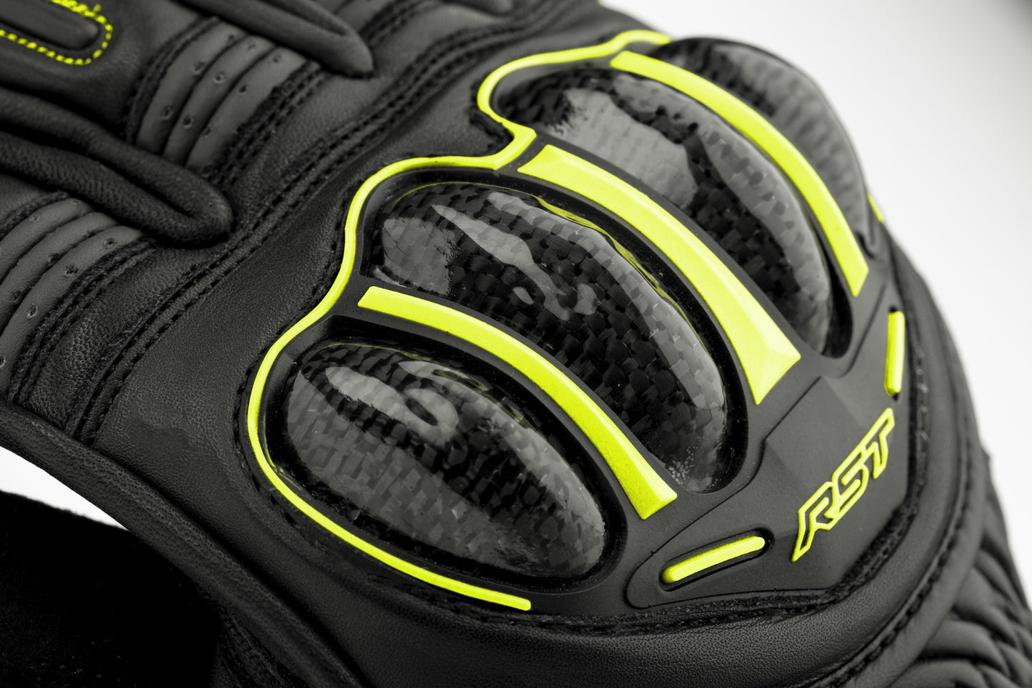 RST S1 CE Leather Mens Gloves - Black / Grey / Flo Yellow.