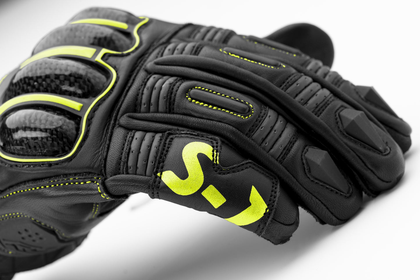 RST S1 CE Leather Mens Gloves - Black / Grey / Flo Yellow.