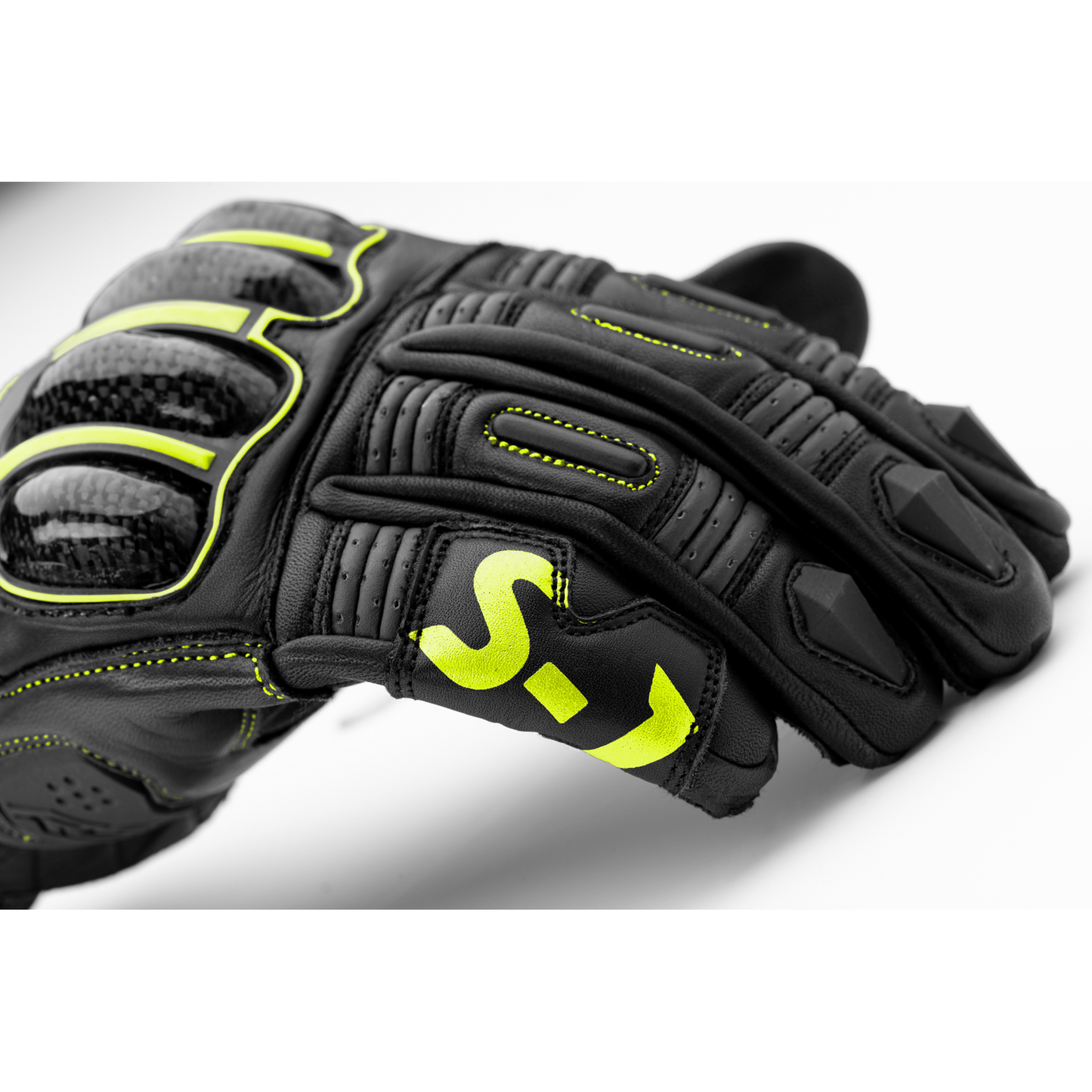 RST S1 CE Leather Mens Gloves - Black / Grey / Flo Yellow.