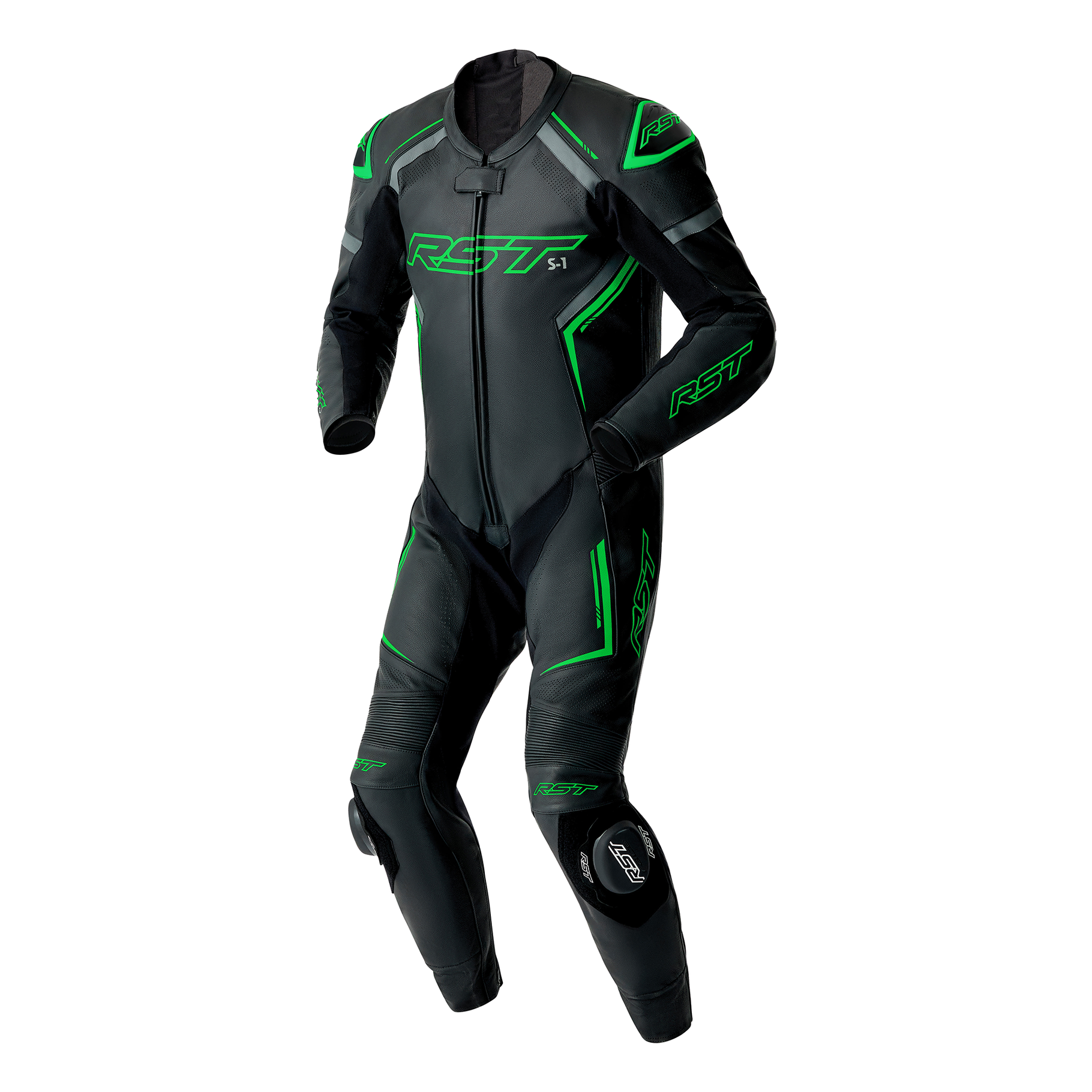 RST S1 D3O Leather Suit - Black / Grey / Flo Green