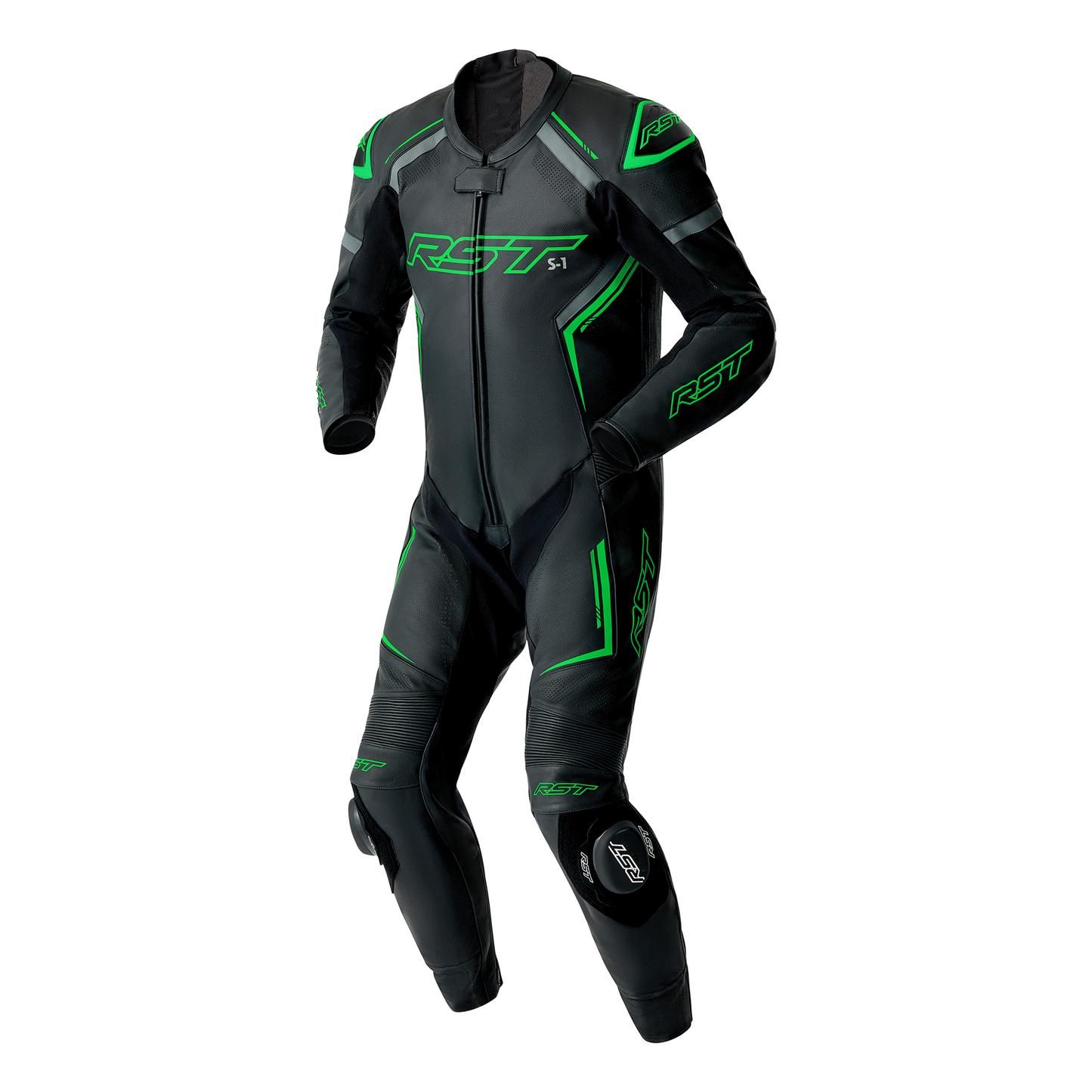 RST S1 D3O Leather Suit - Black / Grey / Flo Green