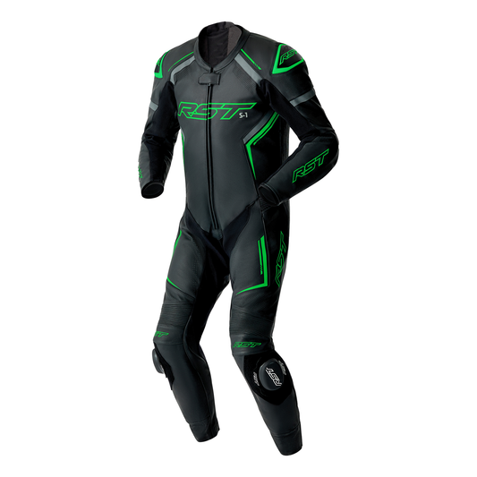 RST S1 D3O Leather Suit - Black / Grey / Flo Green