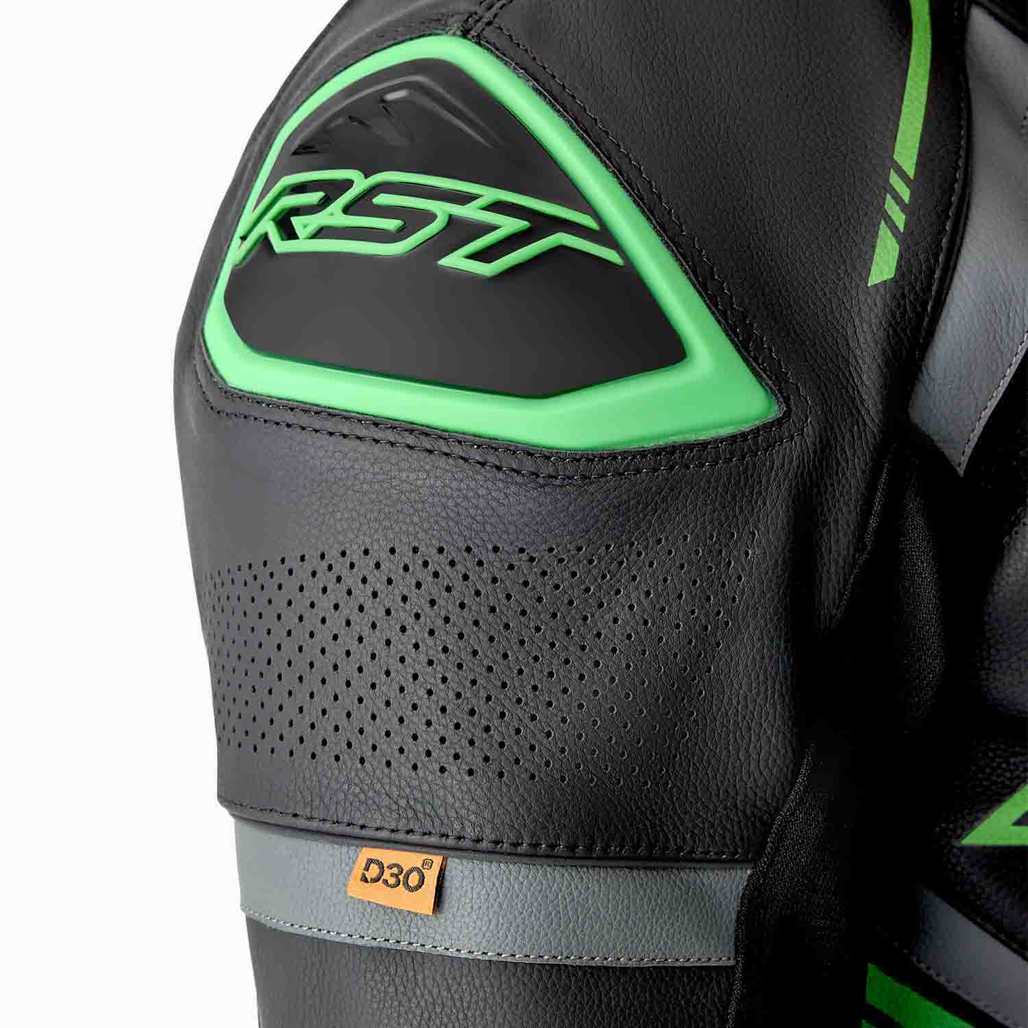 RST S1 D3O Leather Suit - Black / Grey / Flo Green