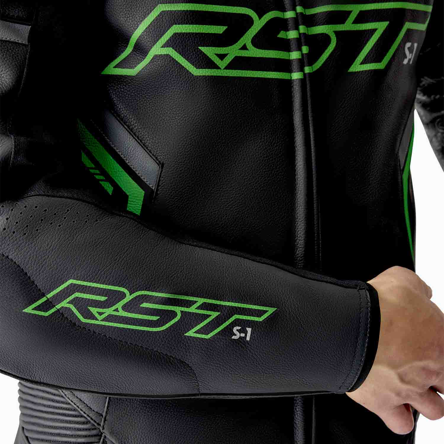 RST S1 D3O Leather Suit - Black / Grey / Flo Green