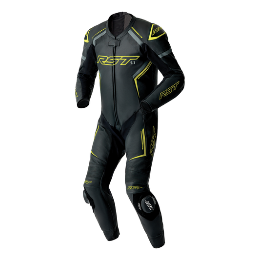 RST S1 D3O Leather Suit - Black / Grey / Flo Yellow
