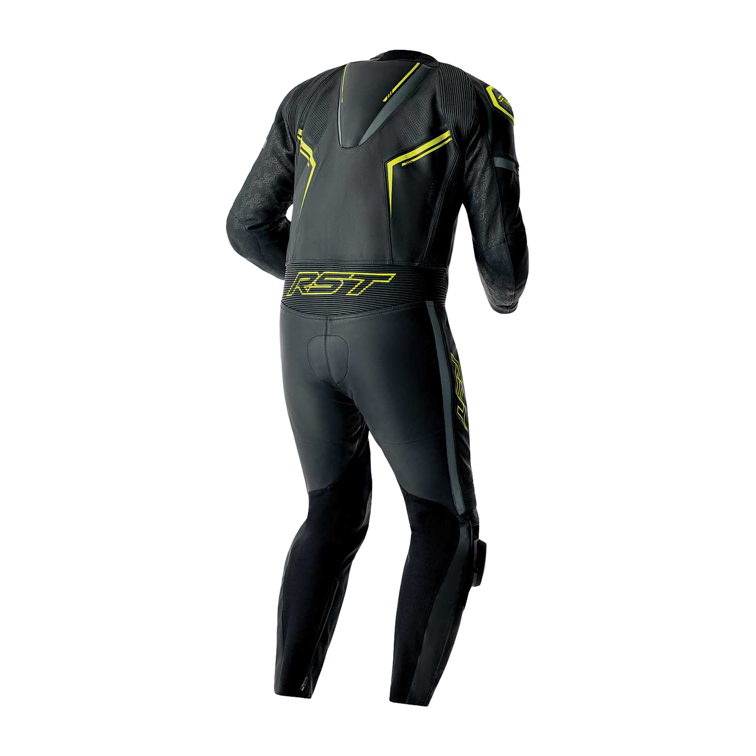 RST S1 D3O Leather Suit - Black / Grey / Flo Yellow