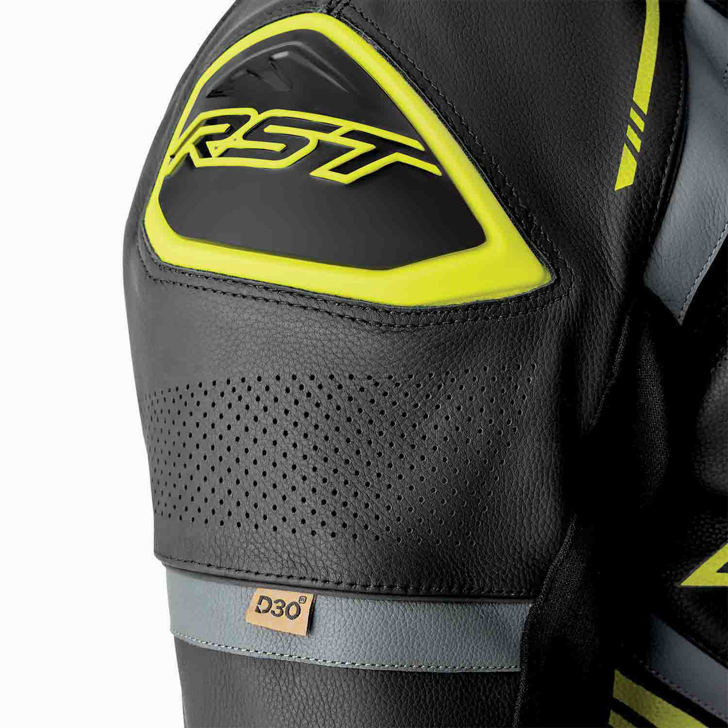 RST S1 D3O Leather Suit - Black / Grey / Flo Yellow