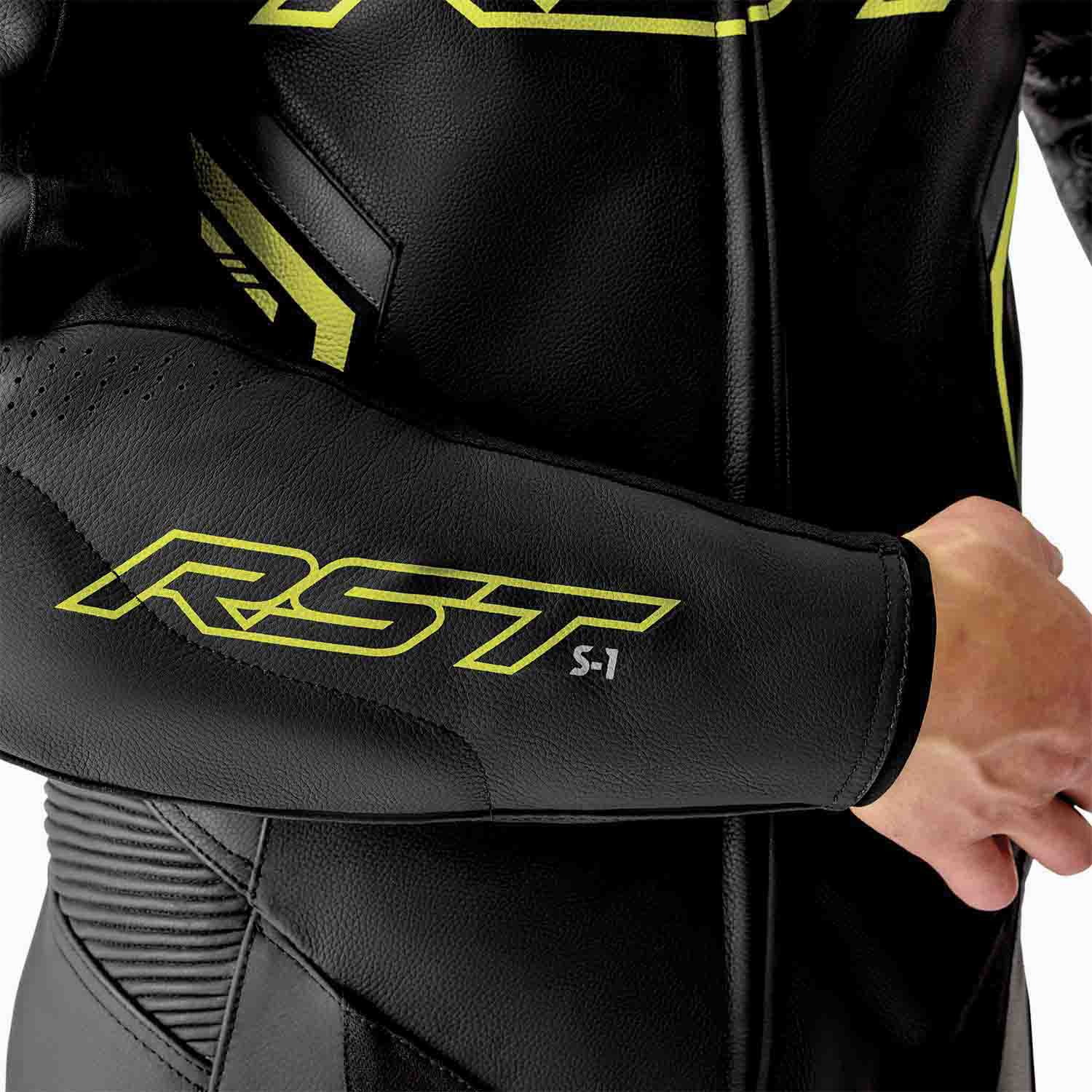 RST S1 D3O Leather Suit - Black / Grey / Flo Yellow