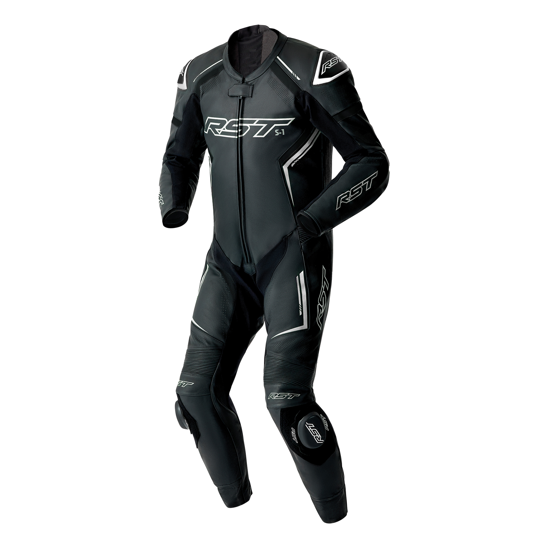 RST S1 D3O Leather Suit - Black / Black / White