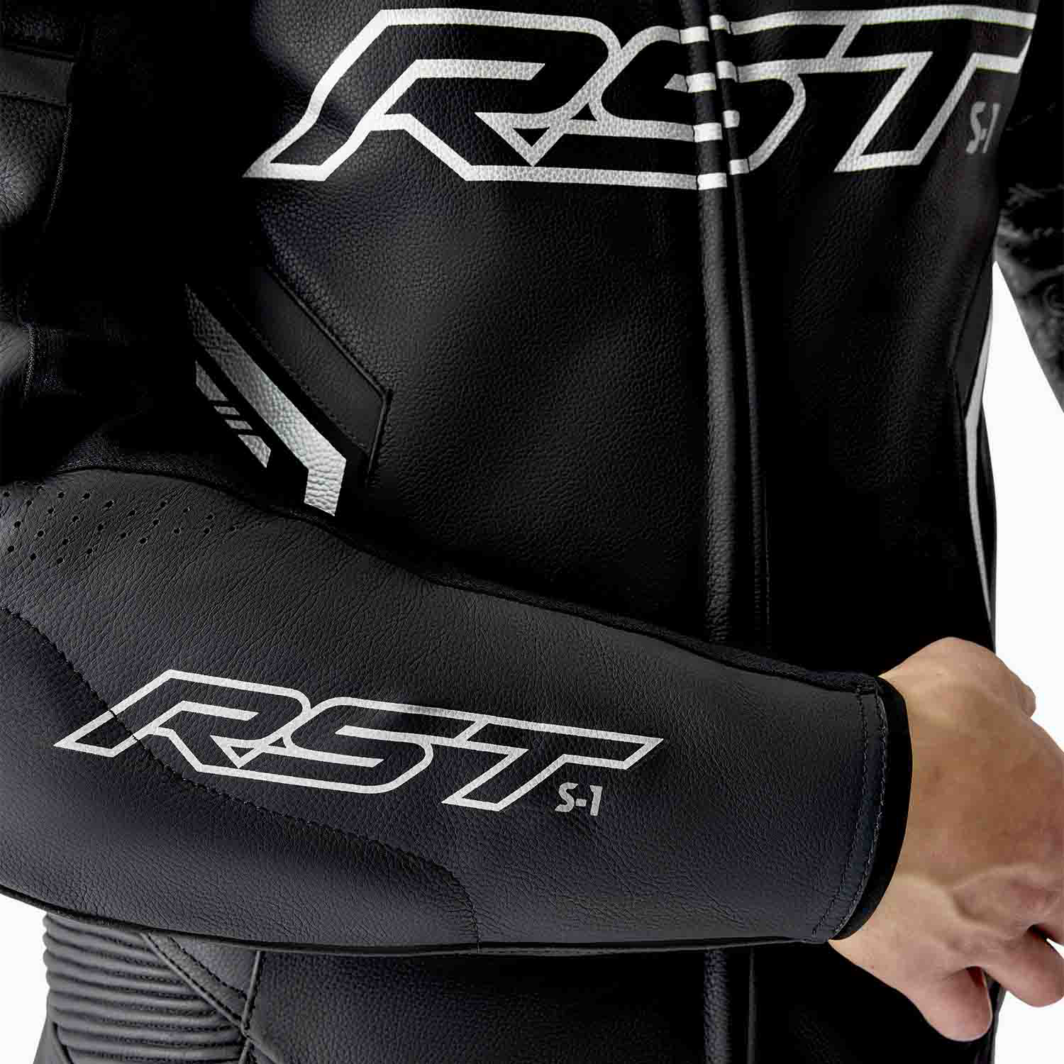 RST S1 D3O Leather Suit - Black / Black / White