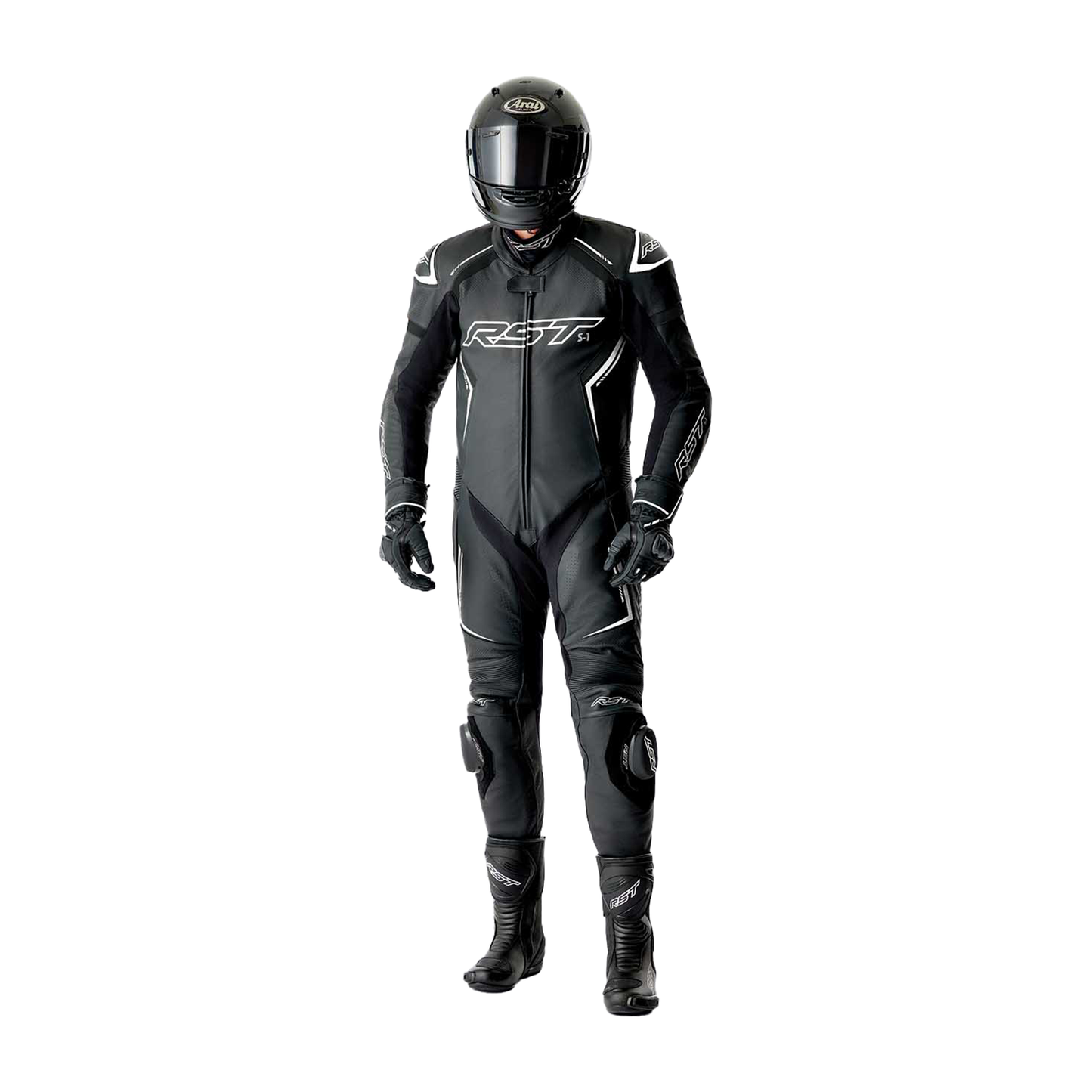 RST S1 D3O Leather Suit - Black / Black / White