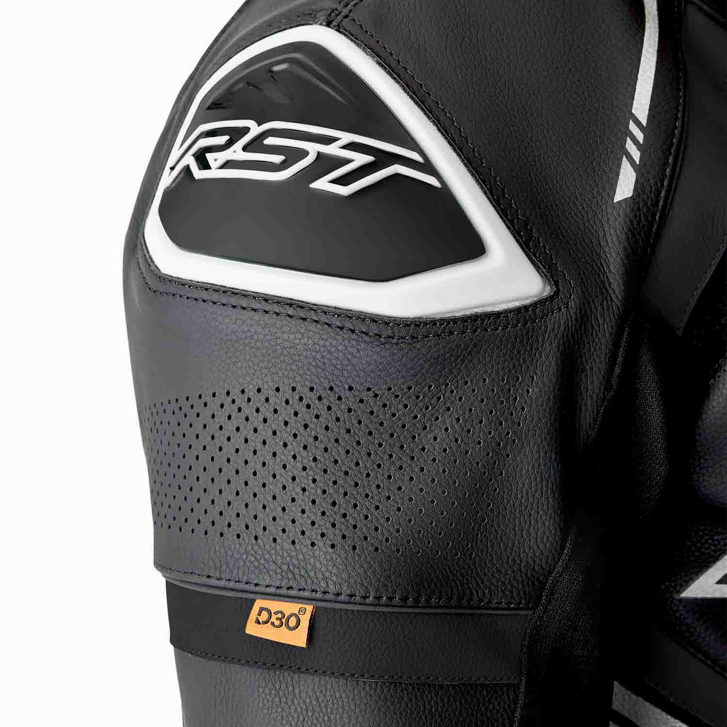 RST S1 D3O Leather Suit - Black / Black / White
