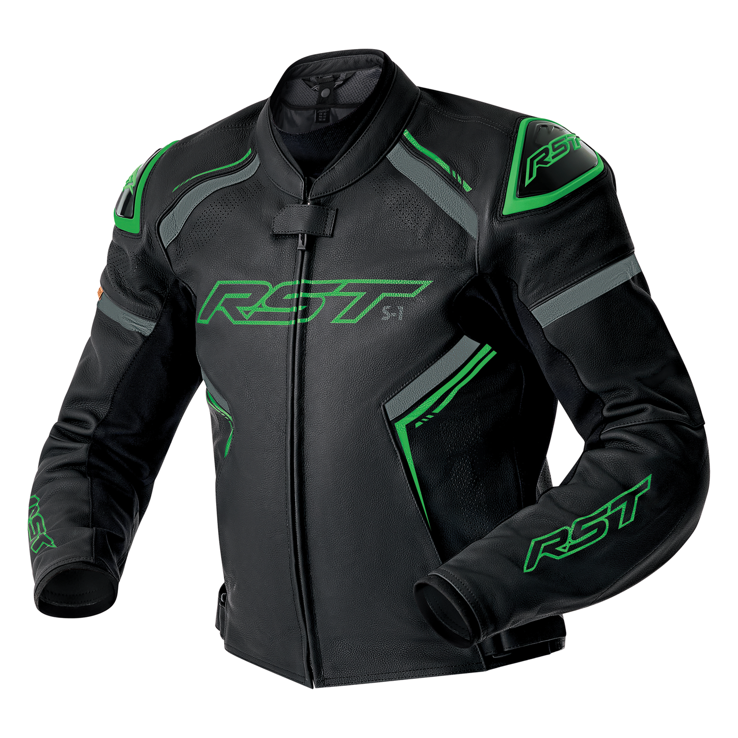 RST S1 D3O Leather Jacket - Black / Grey / Flo Green