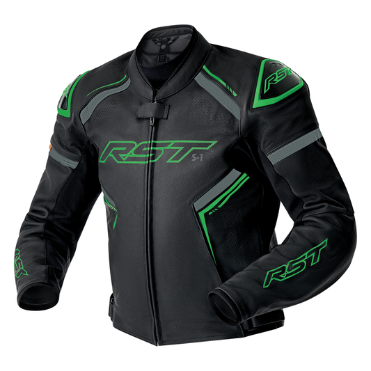 RST S1 D3O Leather Jacket - Black / Grey / Flo Green