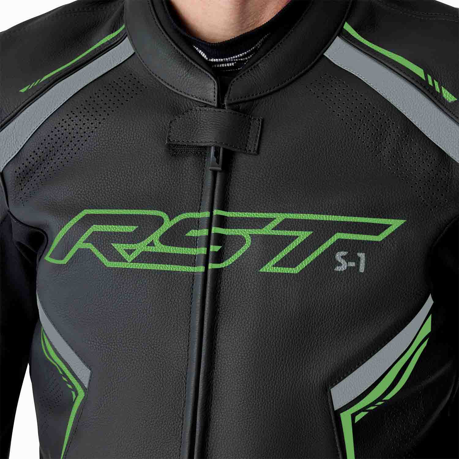 RST S1 D3O Leather Jacket - Black / Grey / Flo Green