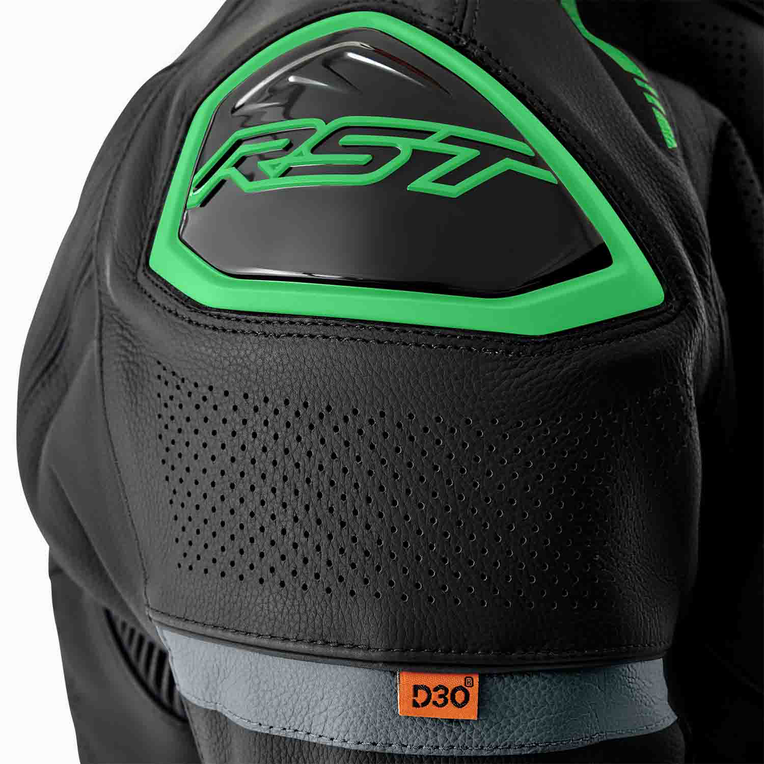 RST S1 D3O Leather Jacket - Black / Grey / Flo Green