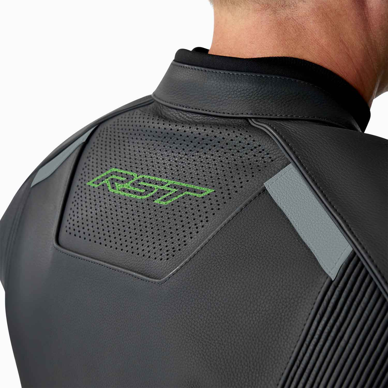 RST S1 D3O Leather Jacket - Black / Grey / Flo Green