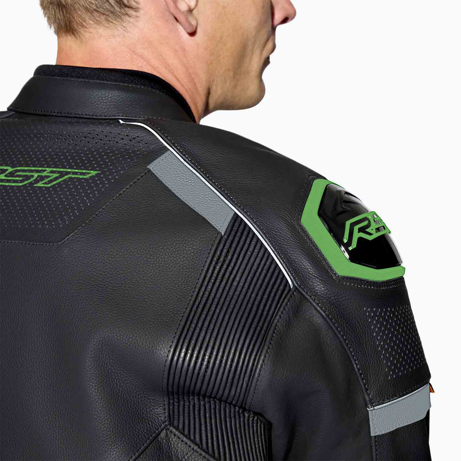 RST S1 D3O Leather Jacket - Black / Grey / Flo Green