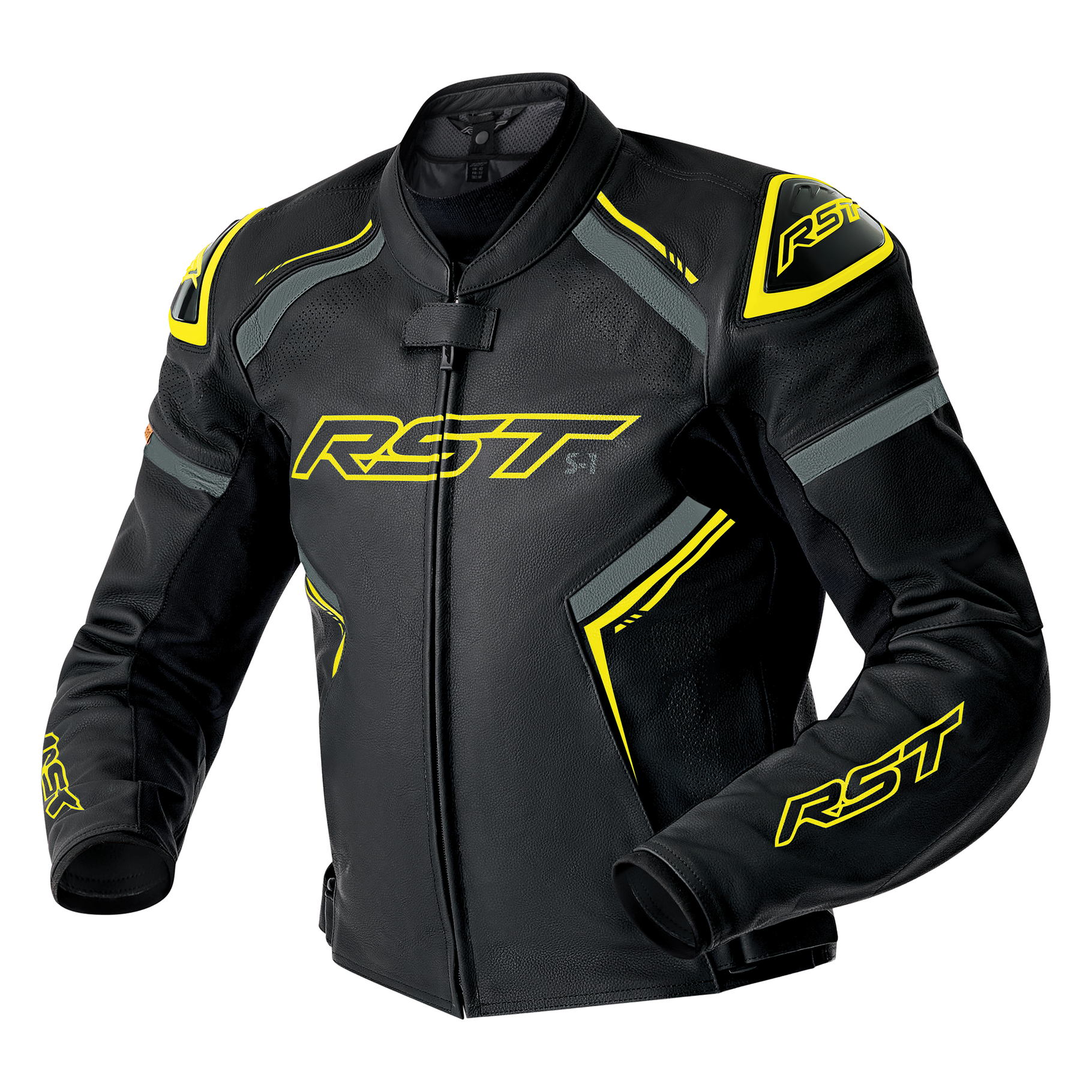 RST S1 D3O Leather Jacket - Black / Grey / Flo Yellow