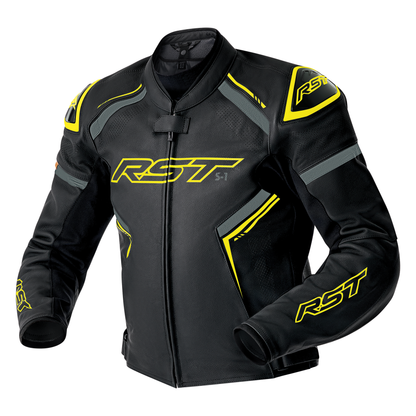 RST S1 D3O Leather Jacket - Black / Grey / Flo Yellow