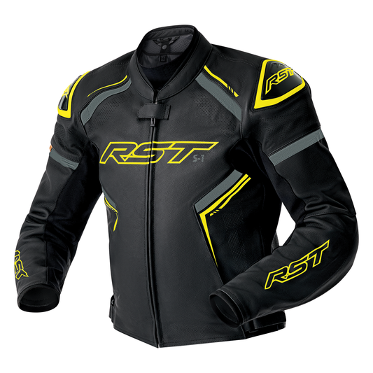 RST S1 D3O Leather Jacket - Black / Grey / Flo Yellow
