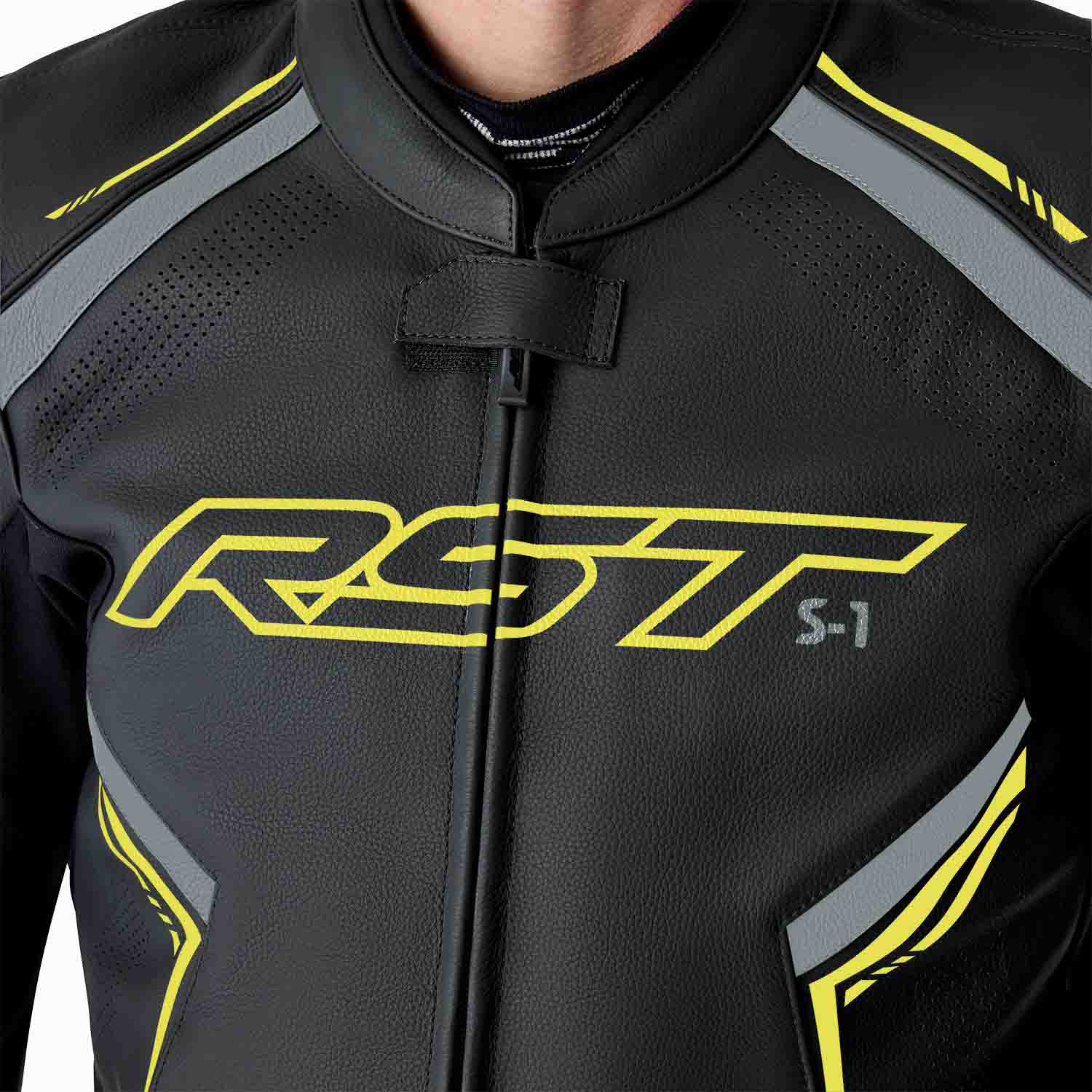 RST S1 D3O Leather Jacket - Black / Grey / Flo Yellow