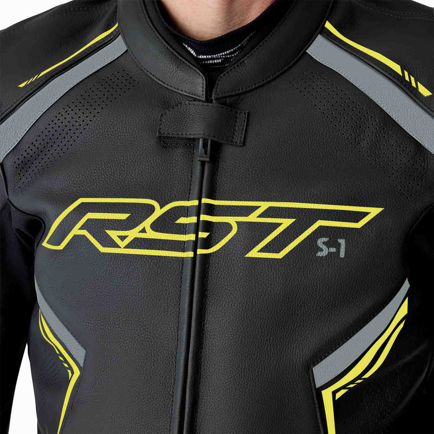 RST S1 D3O Leather Jacket - Black / Grey / Flo Yellow
