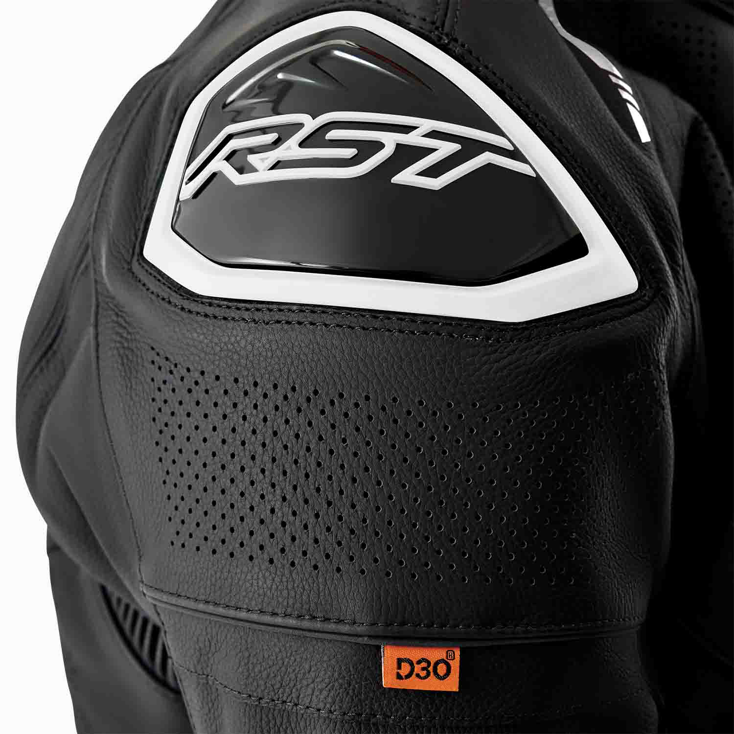 RST S1 D3O Leather Jacket - Black / Black / White