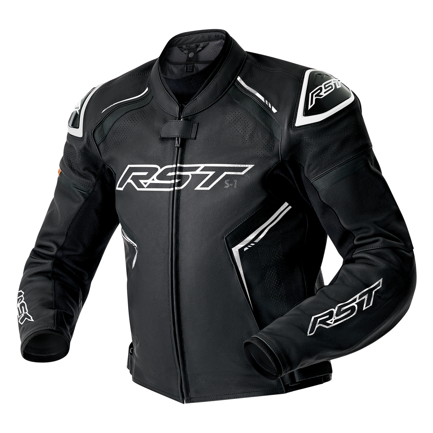 RST S1 D3O Leather Jacket - Black / Black / White