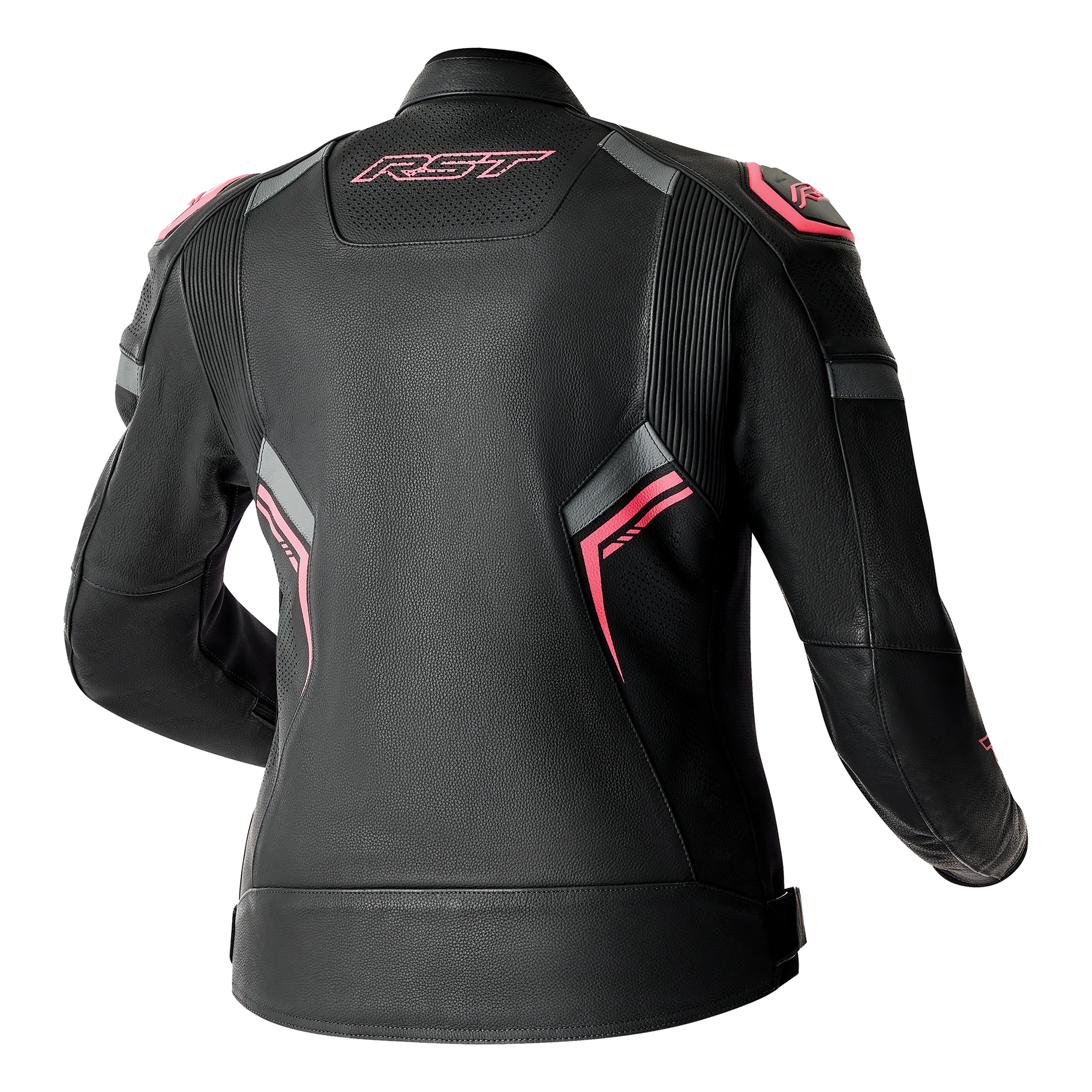 RST S1 D3O Ladies Leather Jacket - Black / Flo Pink