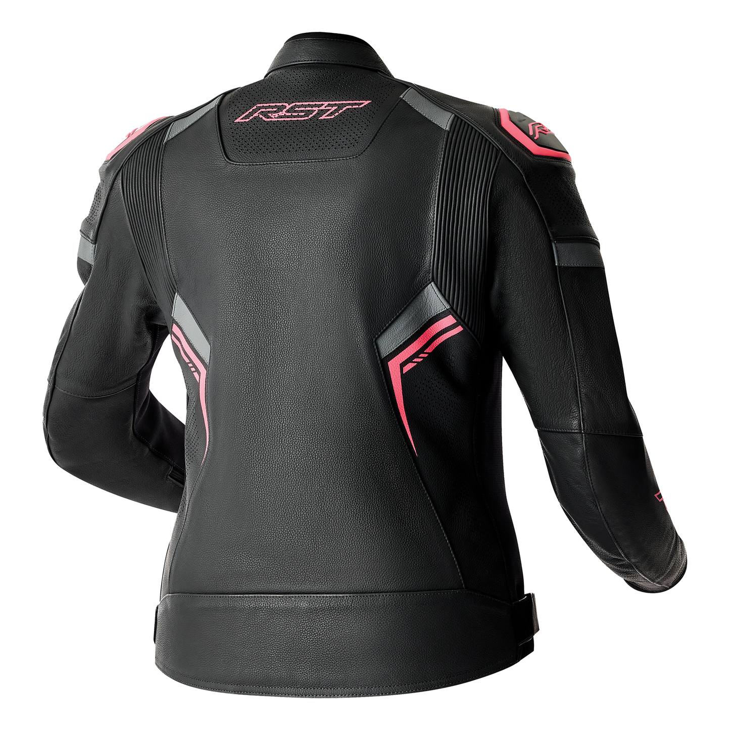 RST S1 D3O Ladies Leather Jacket - Black / Flo Pink