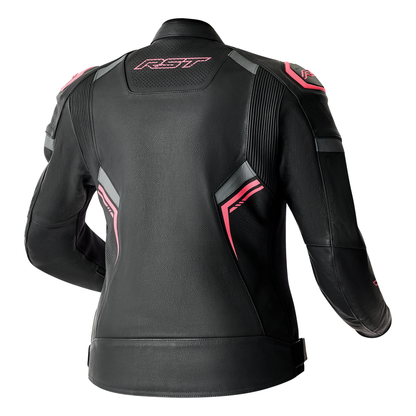 RST S1 D3O Ladies Leather Jacket - Black / Flo Pink