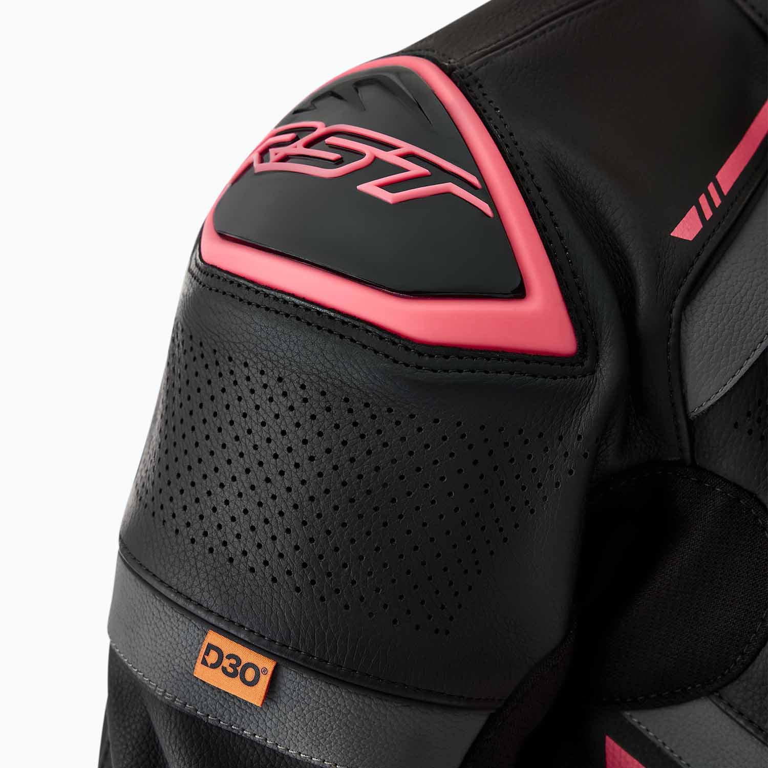 RST S1 D3O Ladies Leather Jacket - Black / Flo Pink